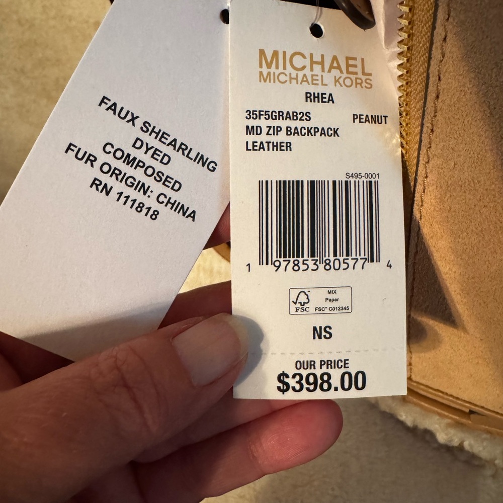 Michael Kors Tan and Cream medium Suede and Faux Shearling Backpack - Picture 2 of 5